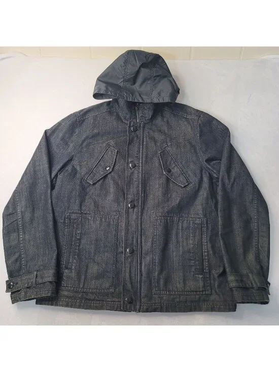 Converse One Star Men's Hooded Full Zip Button Black Denim Jacket Size L - Picture 1 of 14